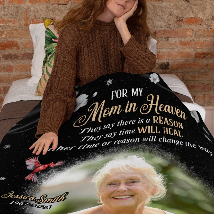 Sympathy Gifts, Personalized Memorial Blanket With Photo, Memorial Photo Upload For My Mom In Heaven Till We Meet Again, Loss Of Loved Ones Blanket, Fleece Sherpa, Funeral Gifts
