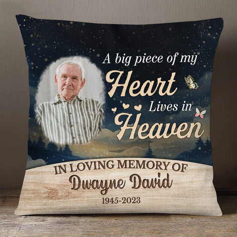 Sympathy Gifts, Personalized Photo Memorial Square Pillow, Big Piece Of Heart Lives In Heaven Butterflies Hearts, Gifts For Loss Of Mom Dad, Sofa Couch, Funeral Anniversary