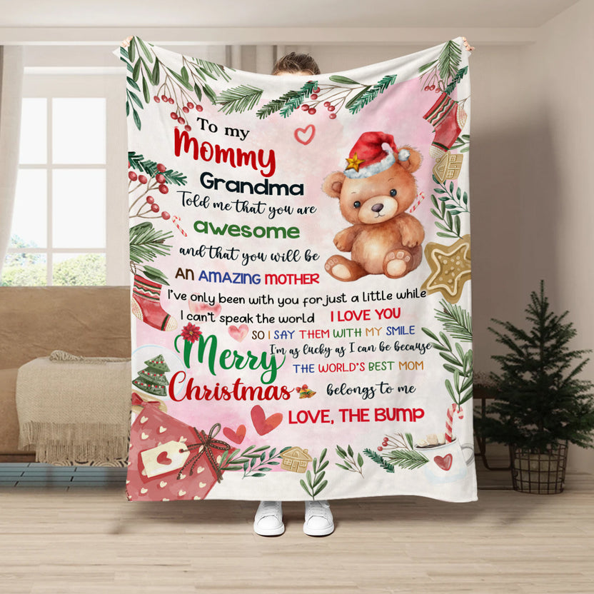New Parents Gifts, To My Mommy Grandma Told Me That You Are Awesome Bear, Personalized Blanket, Gifts For Mommy First Mom, Fleece Sherpa, Mom To Be Blanket, Gifts For Christmas