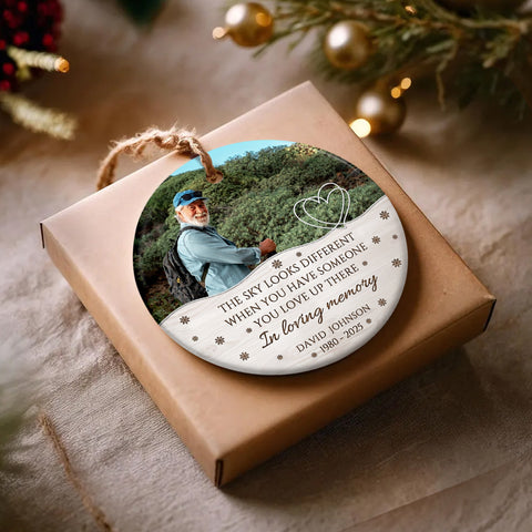 Sympathy Gifts, Memorial Ornament, The Sky Looks Different When You Have Someone You Love Up There Ceramic/ Plastic Circle Ornament For Loss Of Mom Dad, Xmas Tree Decoration