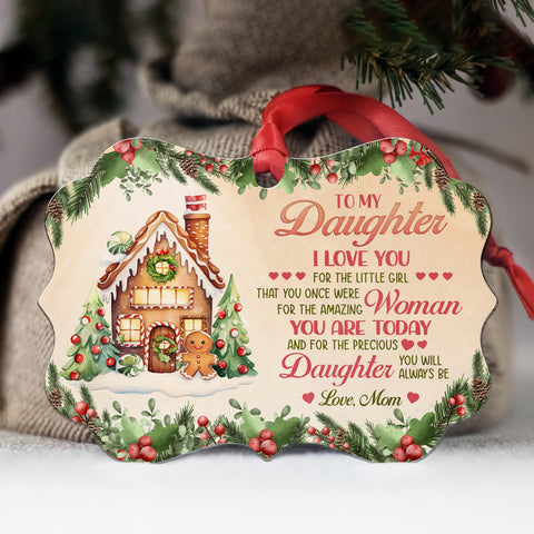 Cookie House Precious Daughter, Mom To Daughter Gingerbread House Aluminum Ornament, Christmas Tree Holiday Decoration, To My Daughters Keepsake Ornament, Gifts For Girl