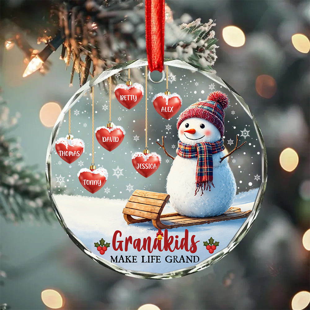 Grandma Gifts, Grandkids Make Life Grand Hearts With Names Snowflakes Grandma Grandpa Grandkids Circle Glass Ornament, Personalized Christmas Ornament, Gifts For Nana From Grandchildren