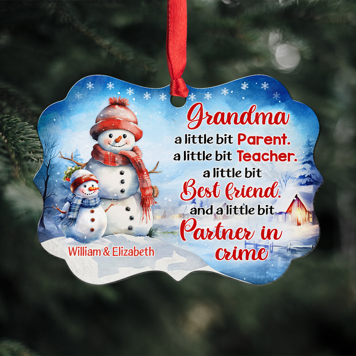 Grandma Gifts, Cute Grandma A Little Bit Parent A Little Bit Teacher, Personalized Christmas Ornament, Gifts For Nonna From Grandkids, Xmas Tree Decoration Medallion Aluminum Ornament