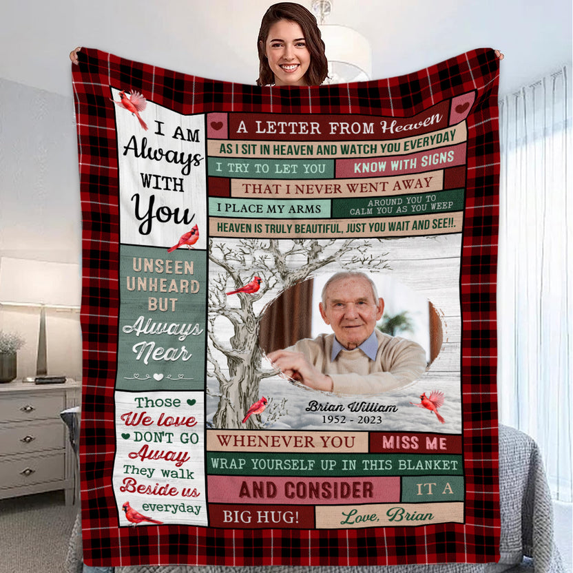 Remembrance Gifts, Personalized Memorial Blanket, Letter In Heaven Unseen Unheard But Always Near Upload Photo, Loss Of Dad Mom Blanket, Fleece Sherpa, Memorial Gifts For Anniversary
