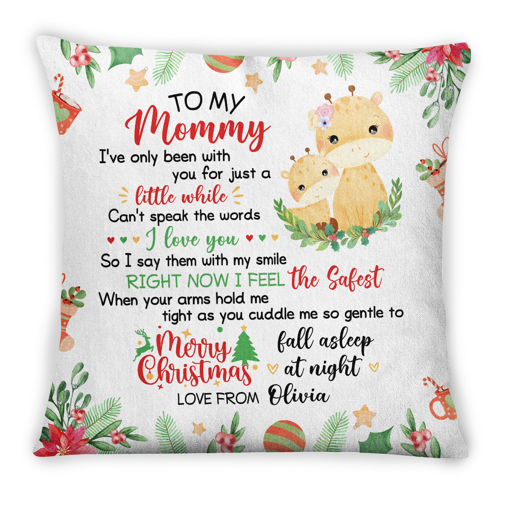 Personalized Square Pillow For New Mom From Family Pregnancy Gifts Cute Giraffe With Baby Sleeping I've Only Been With You Xmas Custom Name Double Sided Sofa Couch Cushion On Christmas