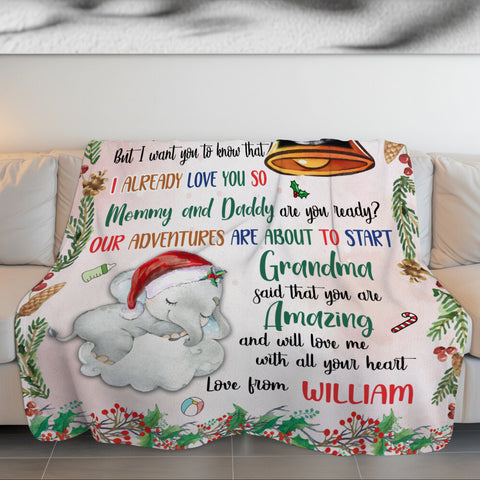 New Parents Gifts, Baby Ultrasound In Bell And Elephant Mommy And Daddy Are You Ready Our Adventures Blanket, Gifts For New Parents, Fleece Sherpa Blanket, New Parents Blanket