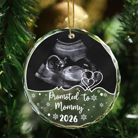 Mom To Be Gifts, Personalized Sonogram Glass Ornament, Promoted To Mommy Year, Custom Baby Photo Keepsake, Pregnancy Announcement, Expecting Mom Holiday Item,  Gifts For Mommy