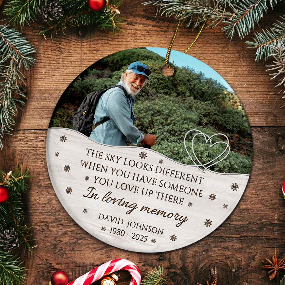 Sympathy Gifts, Memorial Ornament, The Sky Looks Different When You Have Someone You Love Up There Ceramic/ Plastic Circle Ornament For Loss Of Mom Dad, Xmas Tree Decoration