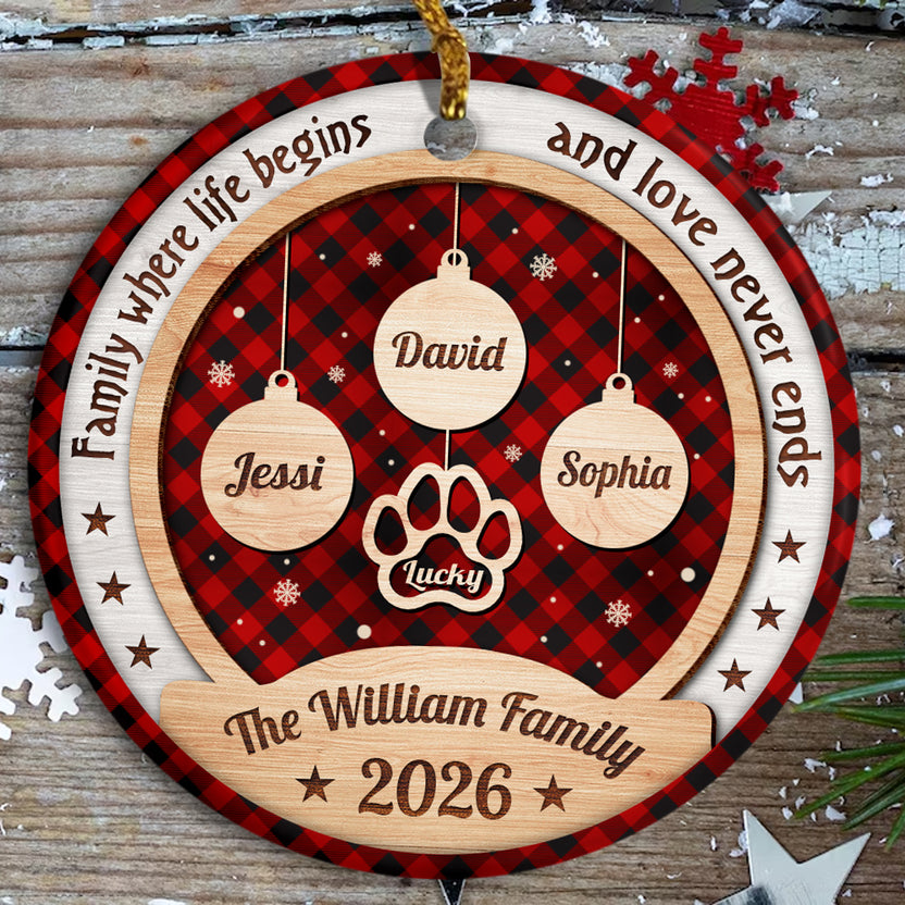 Personalized Ornament For Parents Grandparents From Kids Grandkids Family Gifts Family Life Begins And Love Never Bauble With Names Snowflake, Pet Paw Print, Holiday Tree Decoration