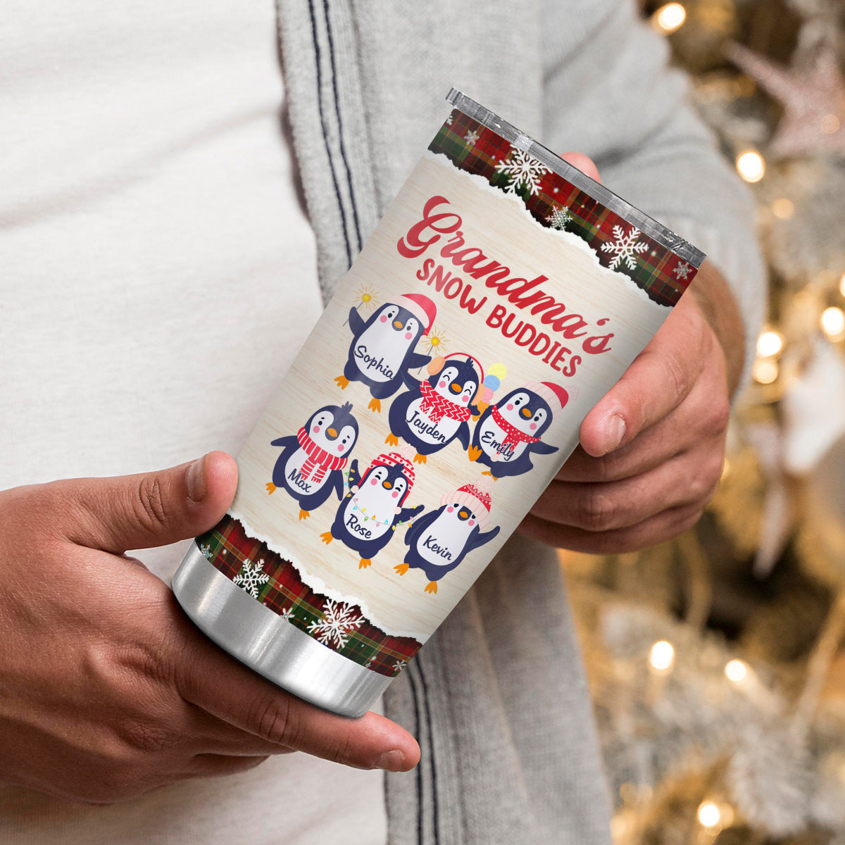 Christmas Penguin, Grandmas Buddies Insulated Tumbler, Stainless Steel Beverage Cup, Penguin Xmas Cup, Custom Grandkids Drinkware, Personalized Tumbler, Gifts For Nana From Grandkids