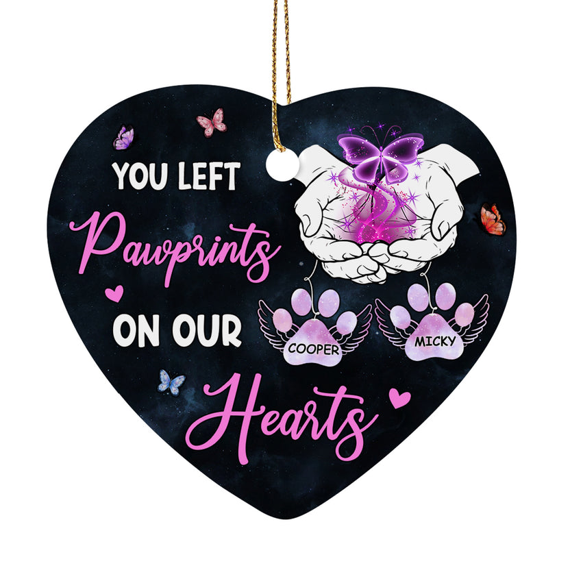 Pet Loss Gifts, Pet Memorial Ornament, You Left Pawprints On Our Hearts Tribute, Paw Print Remembrance, Loss Of Dog Or Cat