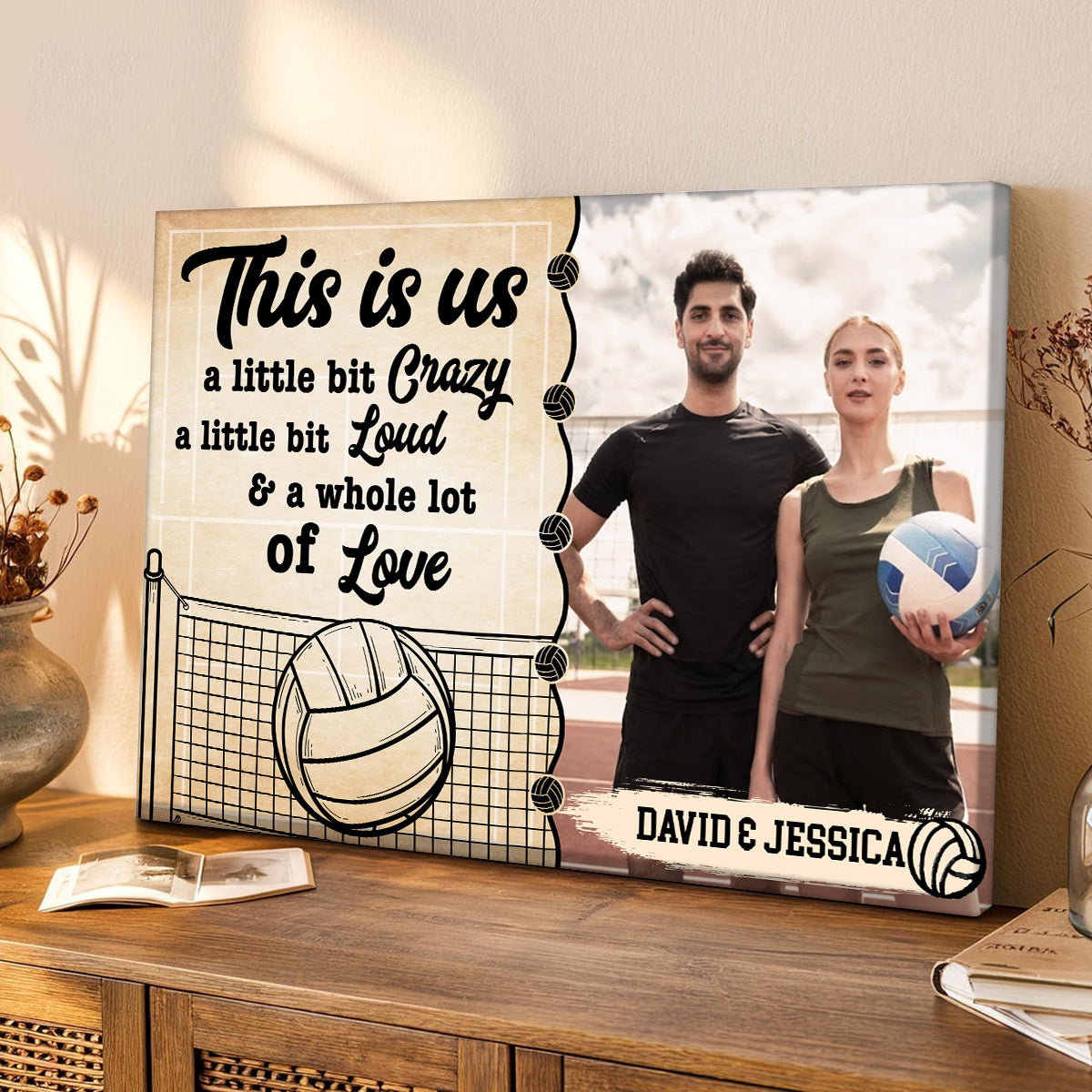 A Little Bit Loud & A Whole Lot Of Love Poster Canvas Wall Art, Personalized Name Volleyball Couple Photo Print, Romantic Sports Wall Decor, Personalized Canvas Art, Gifts For Him Her