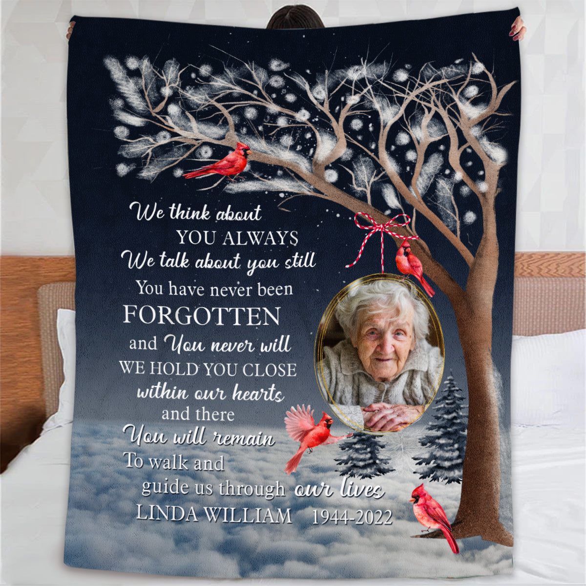 Remembrance Gifts, Personalized Memorial Blanket With Photo, Winter Tree With Red Bird We Talk About You Still, Loss Of Mom Dad Blanket, Fleece Sherpa, Memorial Gifts For Anniversary