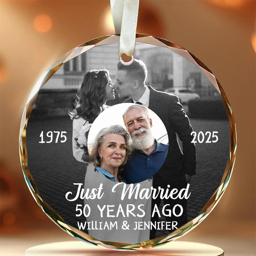 Couple Married 50 Years Ago Glass Ornament, 50th Wedding Anniversary Keepsake, Then And Now Photo Ornament Gifts For Parents  Family Him Her, Gifts For Valentine