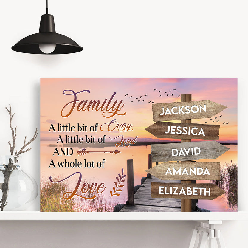 Family Gifts, Street Sign Multi Name Ocean Dock Quotes Family A Little Bit Of Crazy Canvas Wall Art Poster Prints Home Decor