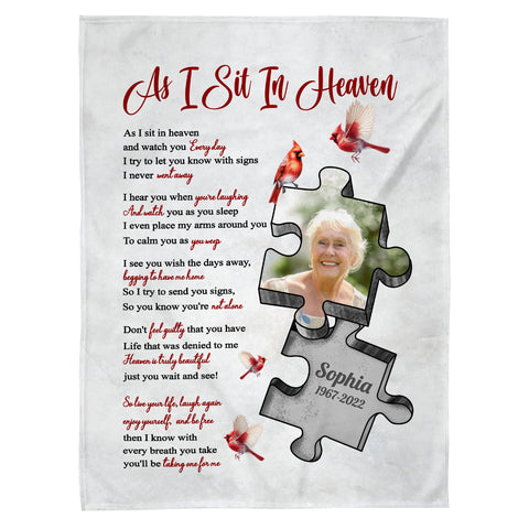 Sympathy Gifts, Memorial Blanket With Photo, In Memory Blanket, Remembrance Words From Heaven, Portrait Image With Symbolic Shape, Watching Over From Heaven Message, Loss Of Mom Dad