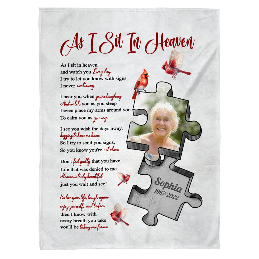 Sympathy Gifts, Memorial Blanket With Photo, In Memory Blanket, Remembrance Words From Heaven, Portrait Image With Symbolic Shape, Watching Over From Heaven Message, Loss Of Mom Dad