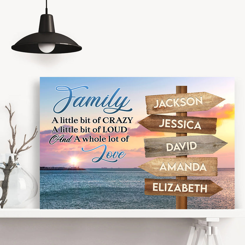 Beach Family A Little Bit Of Crazy A Little Of Loud And Whole Lot Of Love Canvas Wall Art Poster, Gifts For Mom Dad Parents