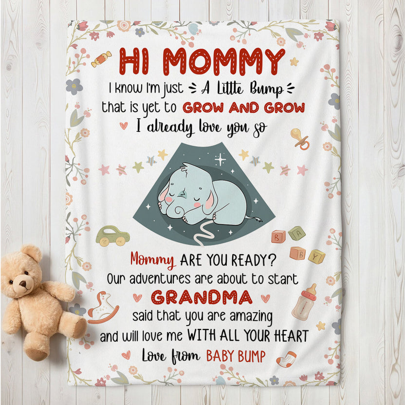 Mom To Be Gifts, I Already Love You Floral Cute Baby Elephant Sleeping Ultrasound Mommy's Tummy, Personalized Blanket, Gifts For New Mommy, Fleece Sherpa Blanket For Mother's Day
