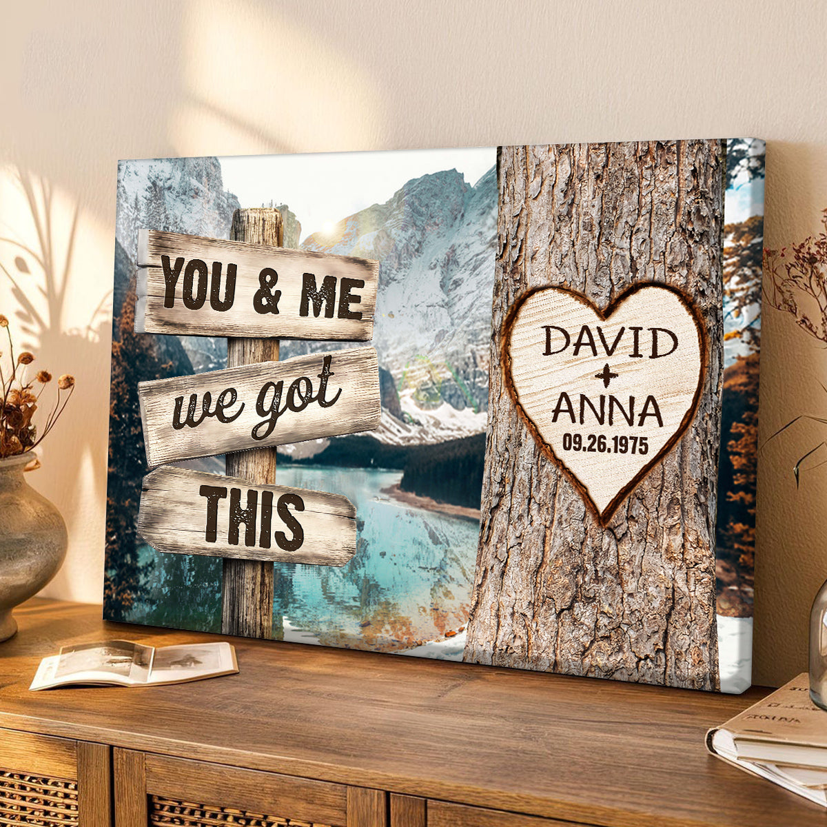 You & Me, We Got Rustic Wood Sign And Tree Heart Design, Personalized Canvas Wall Art, Gifts For Him Her From Darling, Poster Prints Wall Decor, Gifts For Valentine Anniversary