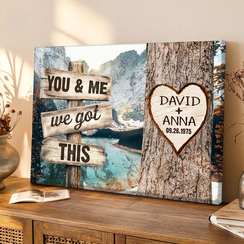 You & Me, We Got Rustic Wood Sign And Tree Heart Design, Personalized Canvas Wall Art, Gifts For Him Her From Darling, Poster Prints Wall Decor, Gifts For Valentine Anniversary