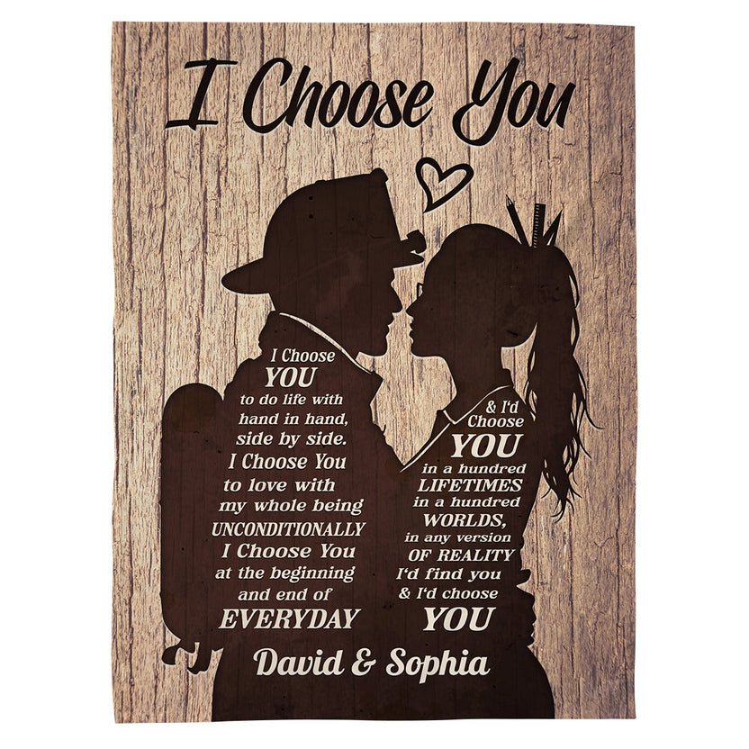 Teacher Woman & Firefighter Man Silhouette Vintage I'd Find You & I'd Choose You, Personalized Blanket, Gifts For Him Her