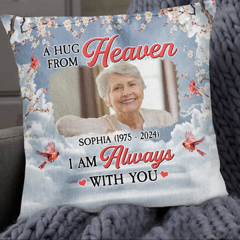 Memorial Gifts, Personalized Memorial Square Pillow, Always With You Red Bird Blossom Tree, Gifts For Loss Of Mom Grandpa, Sofa Couch Cushion, Funeral Gifts For Anniversary Birthday