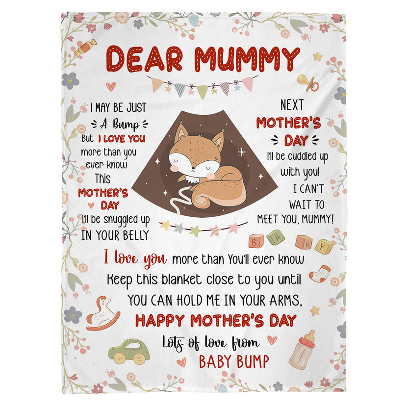 Mom To Be Gifts, Cute Baby Fox Sleeping In Mommy's Belly Keep This Blanket Close Until You Can Hold Me In Your Arms, Personalized Blanket Gifts For New Mommy, Fleece Sherpa Mother's Day