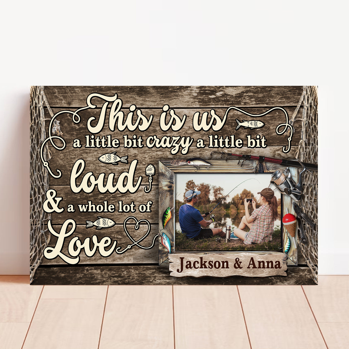 Personalized Name Fishing Canvas Artwork, A Little Bit Loud & A Whole Lot Of Love Phrase, Country Cabin Theme Decor, Personalized Canvas Wall Art, Gifts For Him Her  Poster Prints