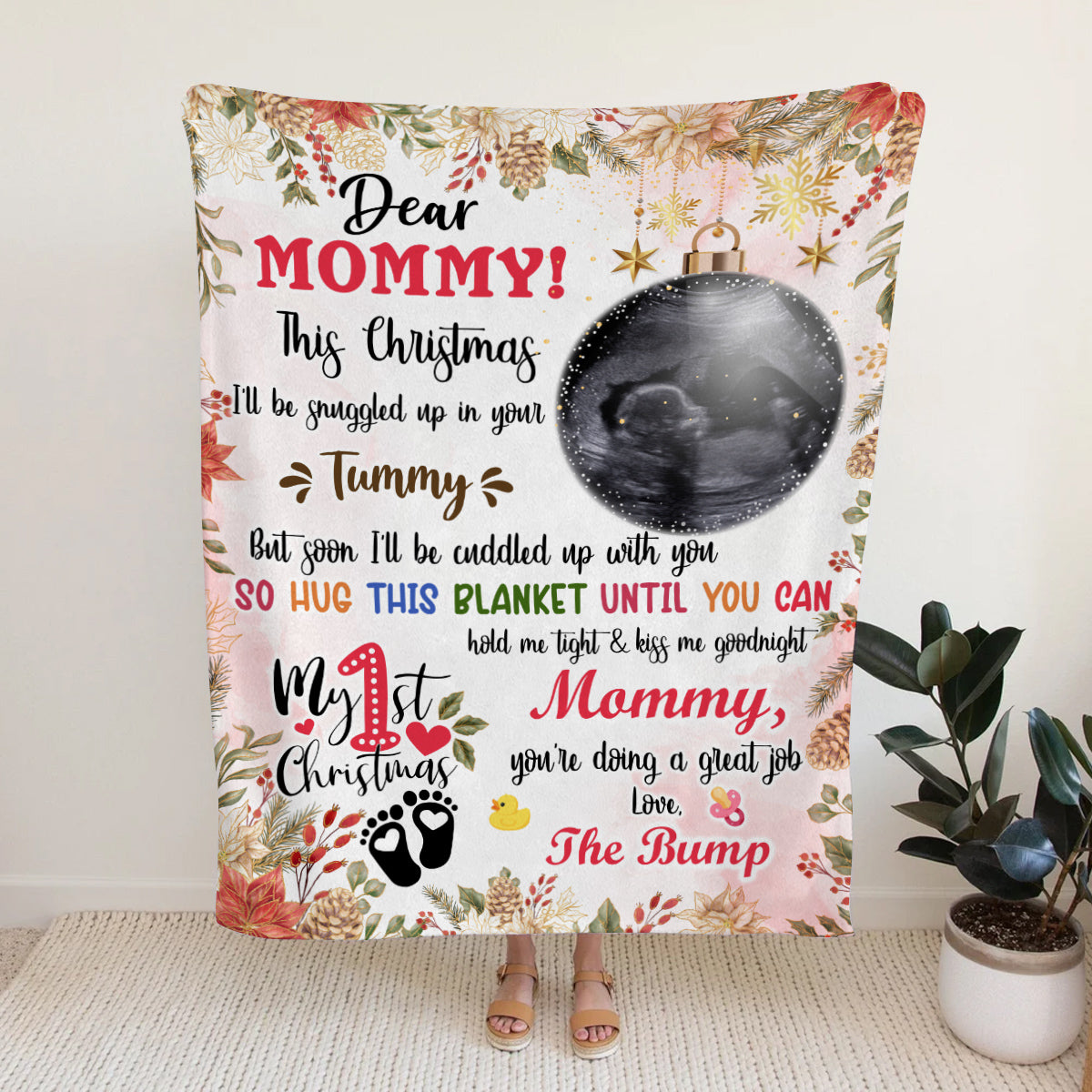 Hug This Blanket Until You Can Hold Me Baby Ultrasound With Ball Hanging Tree, Dear Mommy Holiday Keepsake, First Christmas Expecting Mother, Personalized Photo Blanket, Gifts To Mom