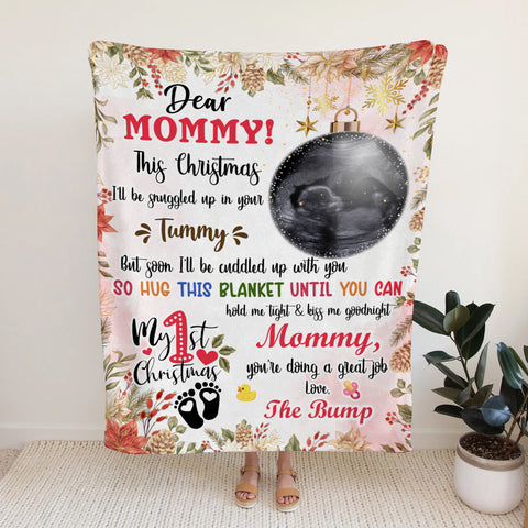 Hug This Blanket Until You Can Hold Me Baby Ultrasound With Ball Hanging Tree, Dear Mommy Holiday Keepsake, First Christmas Expecting Mother, Personalized Photo Blanket, Gifts To Mom