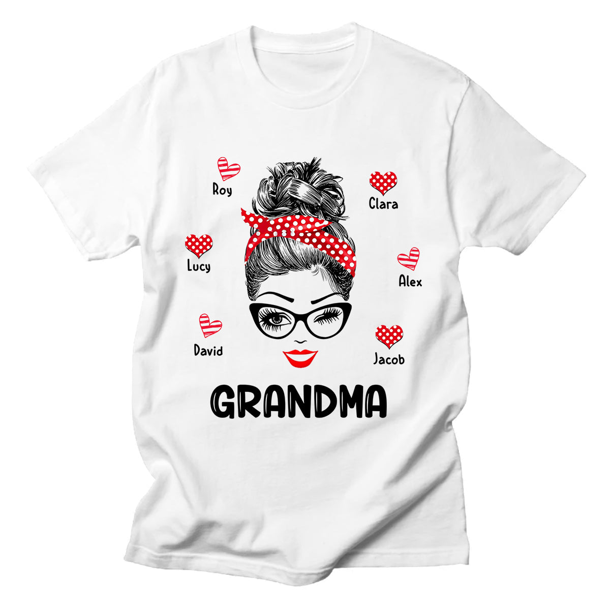 Personalized Shirt For Grandparents From Grandchild Heart Messy Bun Mommy Grandma Custom Name Gifts Ideas For Grandparents Short Sleeve Tops Tee T-Shirt For Birthday Mothers Day