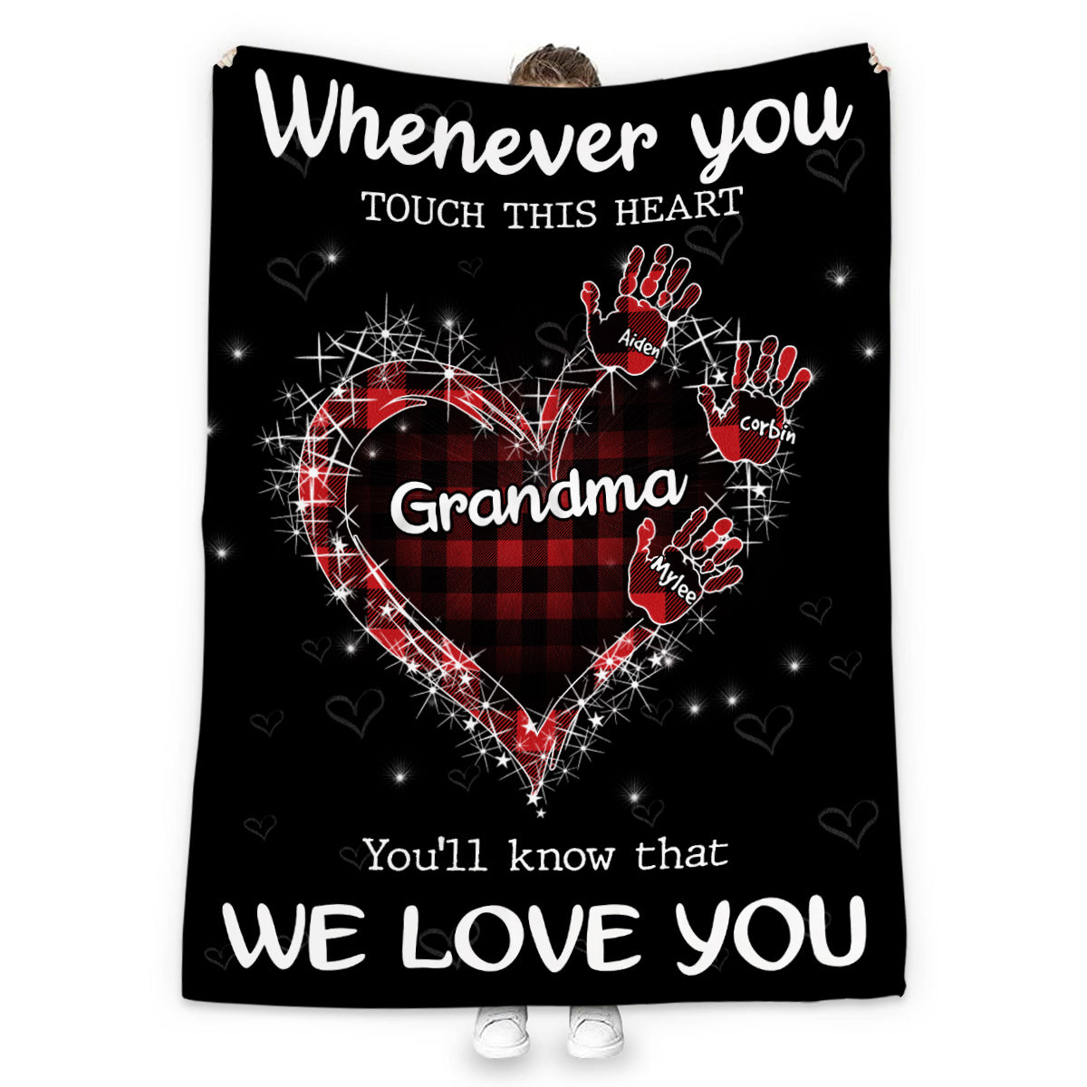 Grandma Gifts, Whenever You Touch This Heart Handprints, Personalized Blanket, Gifts For Grandma From Grandson, Custom Fleece Sherpa Blanket, Gifts For Christmas Xmas Birthday