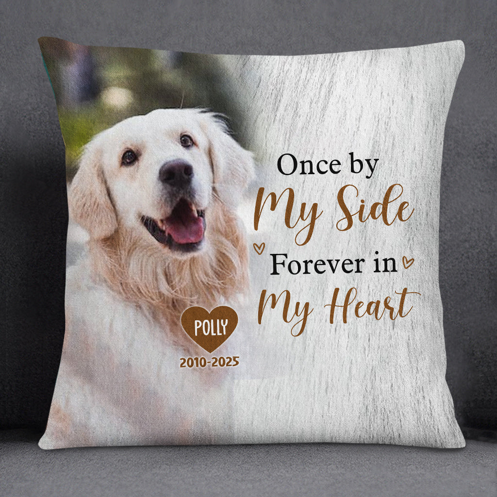 Pet Bereavement Gifts, Once By Side Forever In Heart Upload Memorial Pet Photo, Personalized Memorial Pillow, Gifts For Loss Of Doggy, Sofa Couch Remembrance