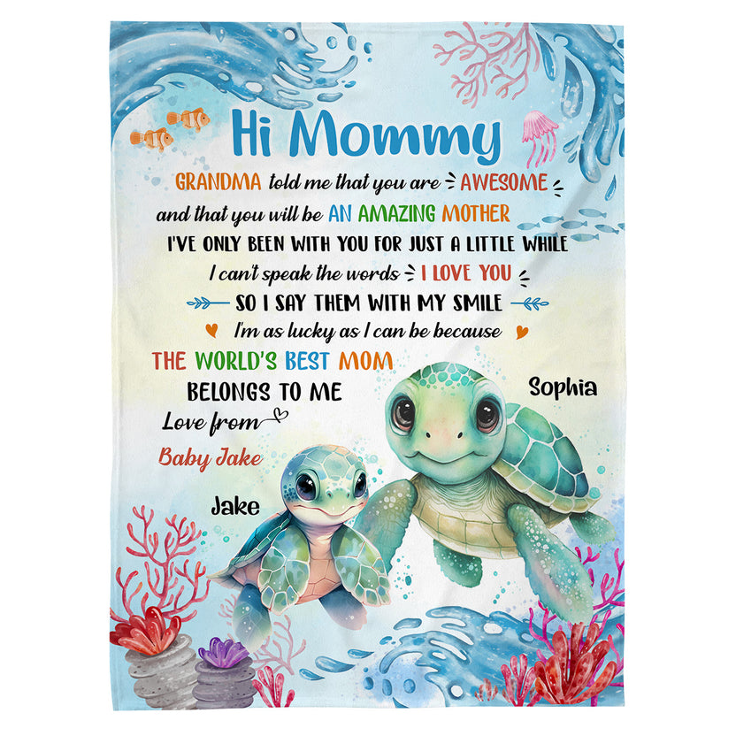 Mom To Be Gifts, The World's Mom Belongs To Me Cute Mommy Baby Turtle, Personalized Blanket, Gifts For New Mommy Cozy Blanket