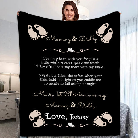 Personalized Blanket For Expecting Mom Dad From Baby Bump New Parents Gifts Happy First Christmas 1St Xmas As Daddy & Mommy