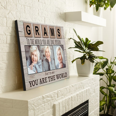 Unique Gifts For Grandma, Granms You Are World Wooden Background, Personalized Canvas Wall Art, Gifts For Grandma Nana From Grandkids, Poster Prints Wall Decor, Gifts For Christmas