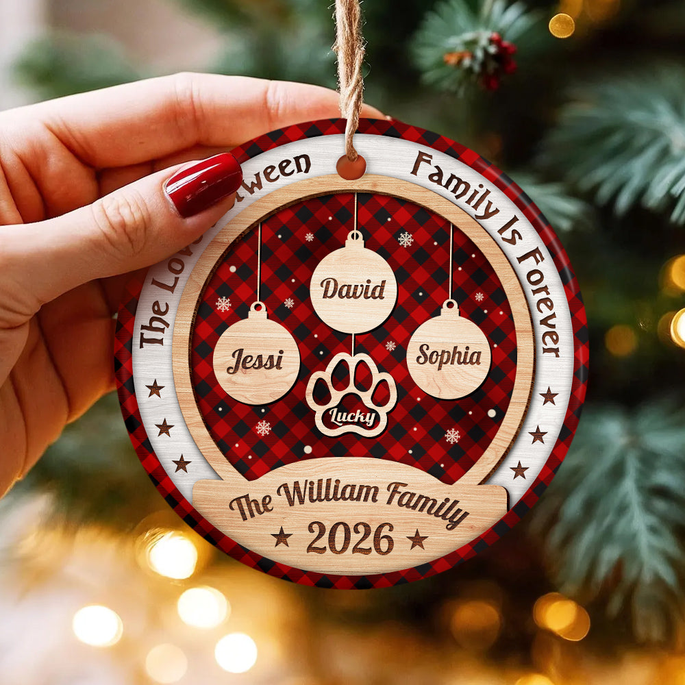 Personalized Ornament For Parents Grandparents From Kids Grandkids Family Gifts The Love Between Family Is Forever Wooden Theme Red Plaid, Pet Memorial Dog Decor, Christmas Tree Decor
