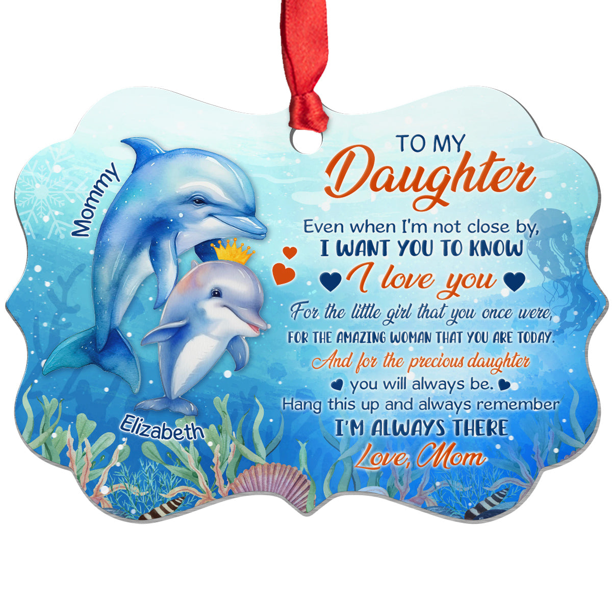 Daughter Gifts, Even When I'm Not Close By Ocean Theme Medallion Aluminum Ornament
For Girls Babies From Mom Mother, Xmas Tree Decor Gifts For Birthday Christmas Holiday Winter Keepsake