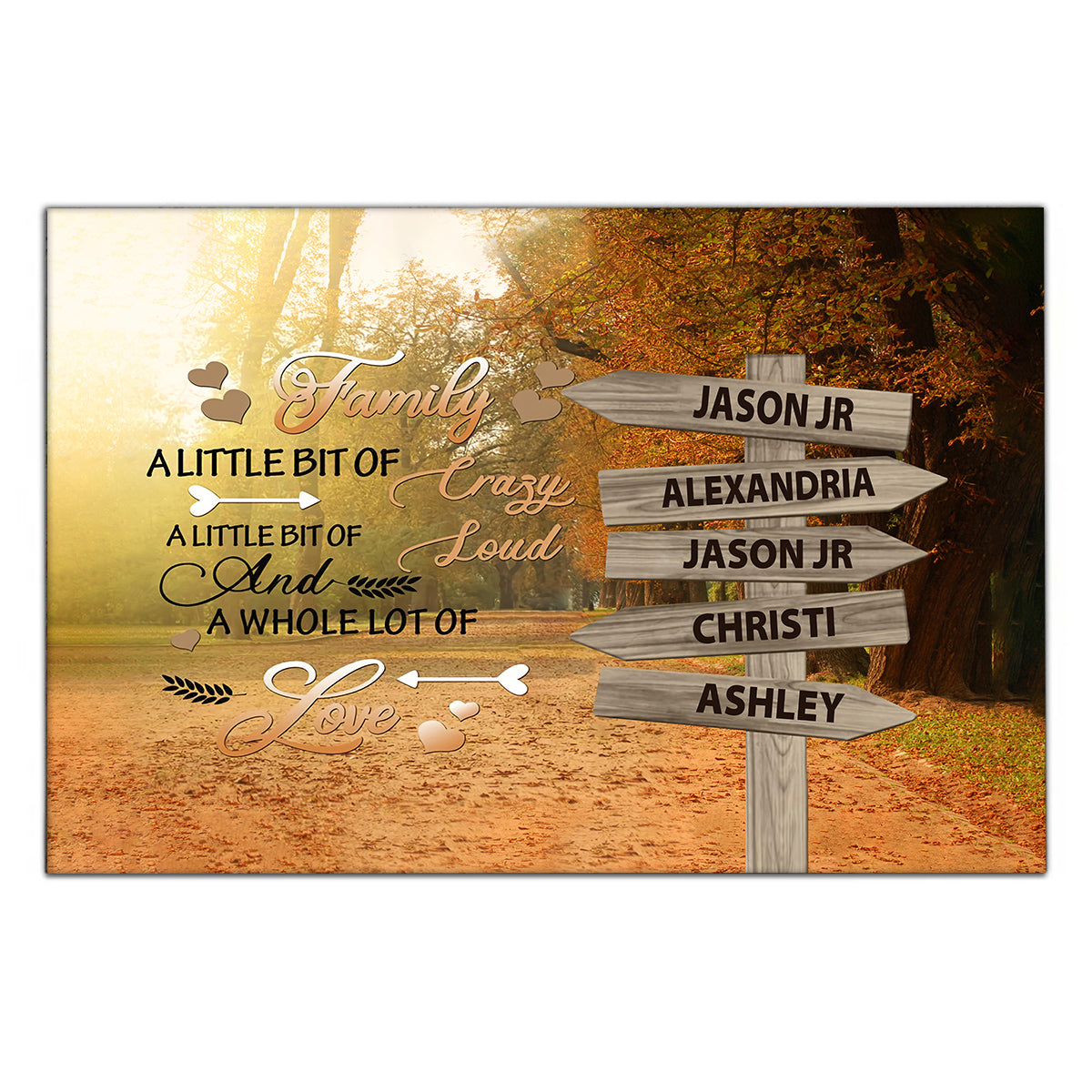 Family Gifts, A Little Bit Of Crazy Loud Autumn Street Sign Multi Name Canvas Poster Print , Personalized Canvas Wall Art, Gifts For Mom Dad, Poster Prints Home Decor, Family Wall Art