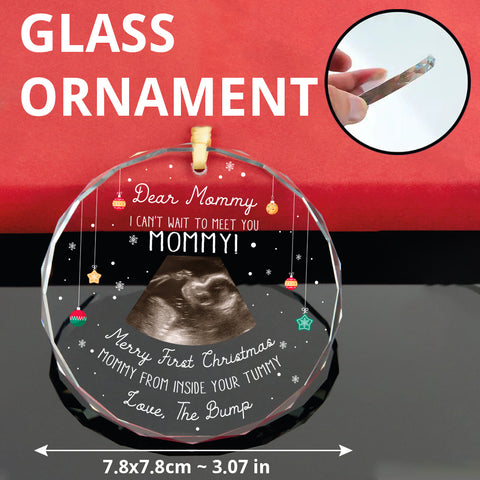 Dear Mommy Glass Ornament, “I Can’t Wait To Meet You Mommy!”, Merry First Christmas From Inside Your Tummy, Baby Bump Ultrasound Gift