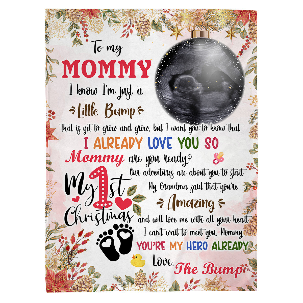 Mommy Are You Ready Baby Ultrasound With Ball Hanging Tree, First Christmas Sonogram Blanket, Expecting Mother Milestone, Holiday Keepsake, Personalized Photo Blanket, Gifts For Mom