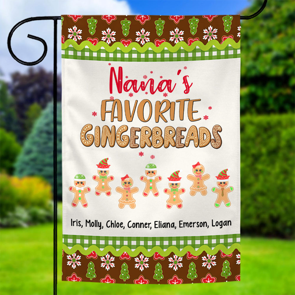 Grandma Gifts, Nanas Favorite Gingerbreads Custom Yard Flag, Personalized Kids Name Outdoor Banner, Christmas Home Decoration, Personalized Family Banner, Yard Decor, Personalized Garden Flag, Gifts For Nana From Grandkids, Double Sided Outside Welcome Fl