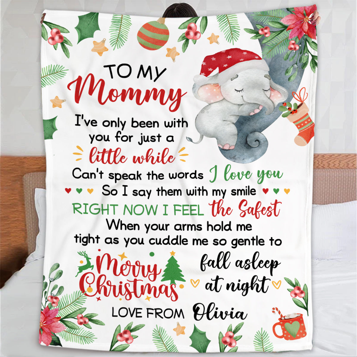 Personalized Blanket For New Mom From Newborn Baby Family Cute Elephant Sleeping I've Only Been With You Xmas Decorations Custom Name Pregnancy Gifts Fleece Sherpa Blanket For Christmas