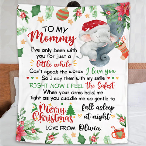 Personalized Blanket For New Mom From Newborn Baby Family Cute Elephant Sleeping I've Only Been With You Xmas Decorations Custom Name Pregnancy Gifts Fleece Sherpa Blanket For Christmas