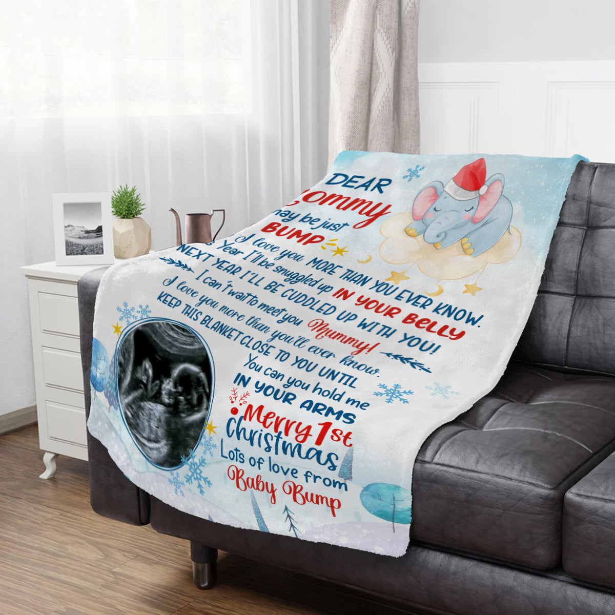 Mom To Be Gifts, This Year I'll Snuggled Up In Your Belly Elephant Sonogram Picture, Personalized Blanket, Gifts For 1st Time Mom, Fleece Sherpa, New Mom Blanket, Gifts For Christmas