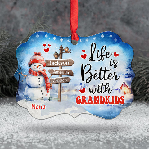 Gifts For Grandma, Cute Xmas Winter Street Sign Life Is Awesome With Grandkids, Personalized Christmas Ornament, Gifts For Nana From Grandkids, Xmas Tree Hanging Medallion Aluminum