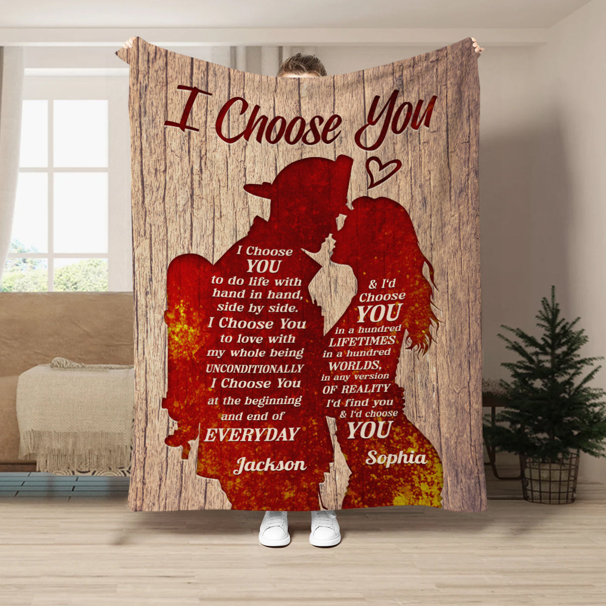 Firefighter Fireman & His Girlfriend/ Wife Silhouette Vintage I'd Find You & I'd Choose You, Personalized Blanket, Gifts For Him Her From Honey, Custom Fleece Sherpa Blanket
