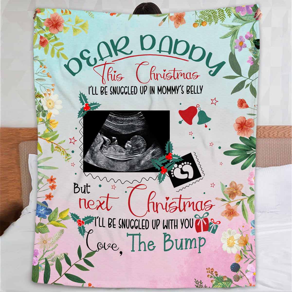 Expecting Parents Gifts, I’ll Be Snuggled Up In Mommy’s Belly, Personalized Photo Blanket, Gifts For New Daddy, Fleece Sherpa Blanket, Expectant Parents Blanket, Gifts For Birthday Xmas