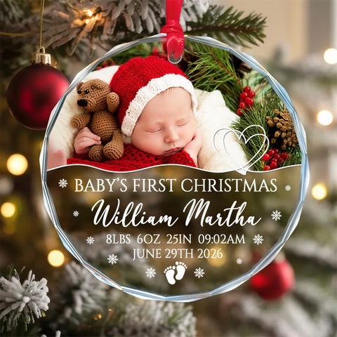 Family Gifts, Baby's First Christmas Circle Glass Ornament, Newborn Holiday Decoration, Newborn Keepsake, Custom Holiday Glass Tree Ornament, Gifts For New Siblings Baby Children